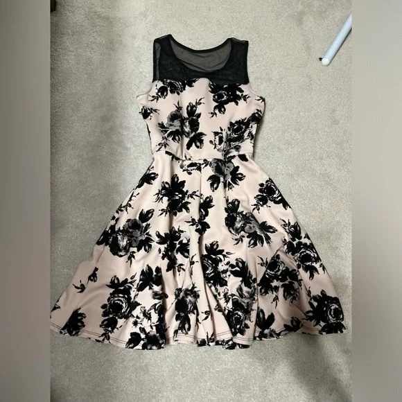 Baby Pink and Black Rosette Mesh Dress - Picture 1 of 6